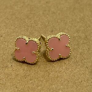 Elegant Pink and Gold Clover Earrings  18 k Gold